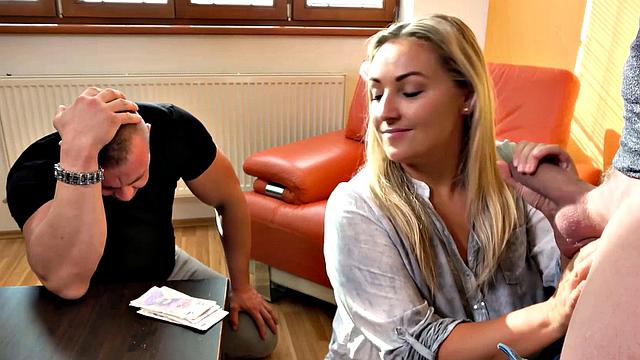 VIP4K. Busty blonde gladly takes part in affair with hubby beside