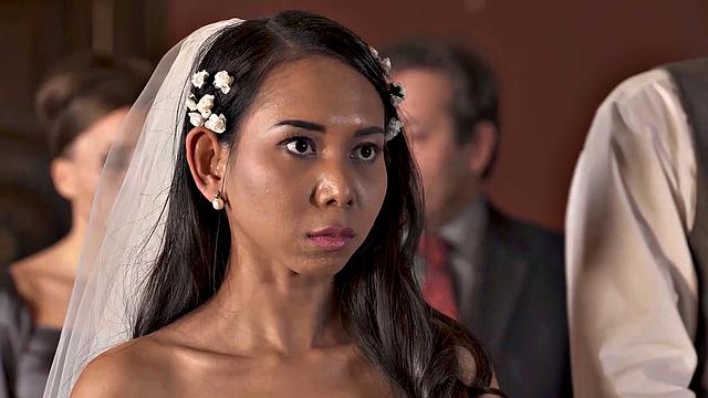 VIP4K. Couple starts in front of the guests after wedding ceremony