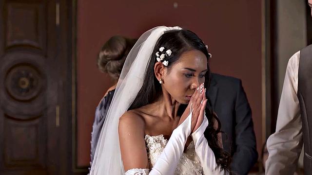 VIP4K. Couple starts in front of the guests after wedding ceremony