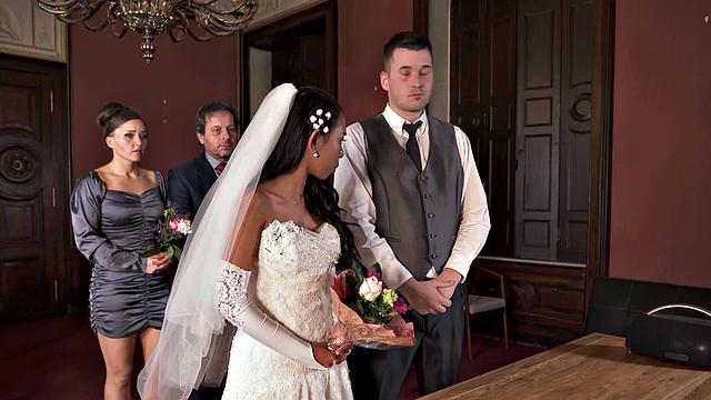 VIP4K. Couple starts in front of the guests after wedding ceremony