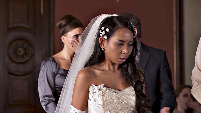 VIP4K. Couple starts in front of the guests after wedding ceremony