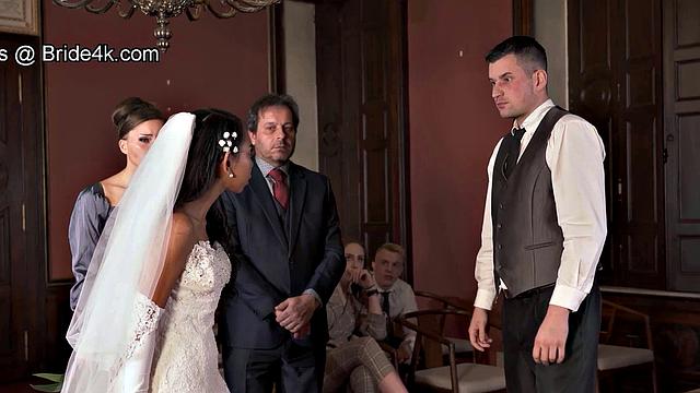 VIP4K. Couple starts in front of the guests after wedding ceremony