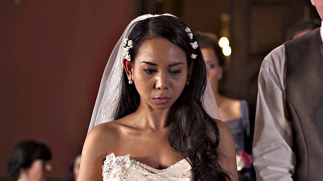 VIP4K. Couple starts in front of the guests after wedding ceremony