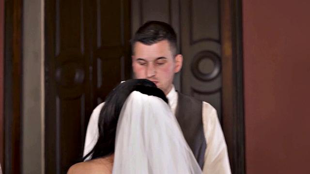 VIP4K. Couple starts in front of the guests after wedding ceremony