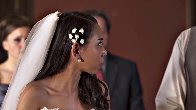 VIP4K. Couple starts in front of the guests after wedding ceremony