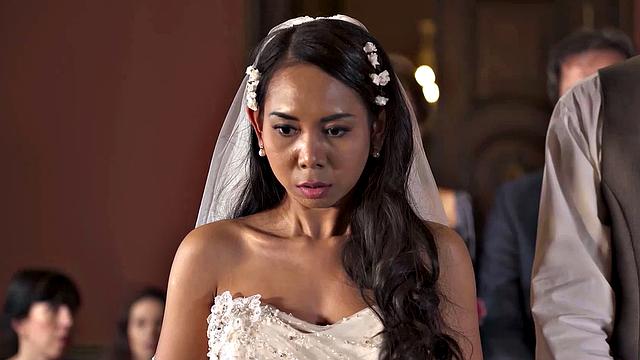 VIP4K. Couple starts in front of the guests after wedding ceremony