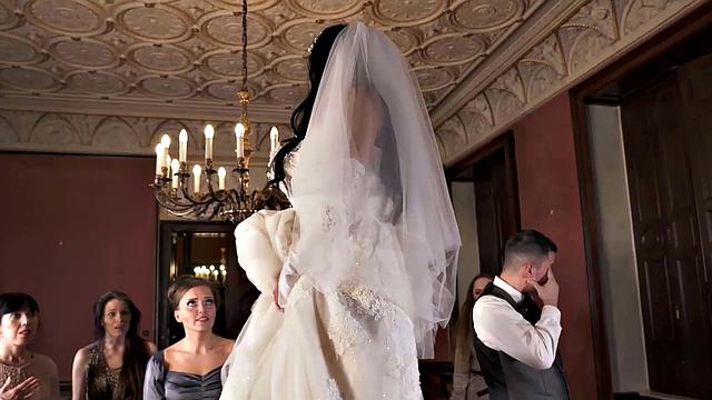 VIP4K. Couple starts in front of the guests after wedding ceremony