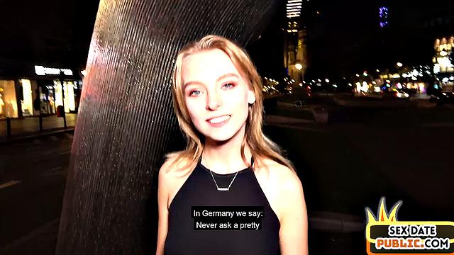 Skinny German chick fucked by sex date in hotel sex