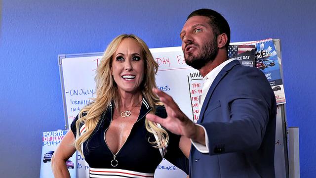 Big tit blonde MILF bombshell Brandi Love fucks favorite employee to celebrate Independence Day