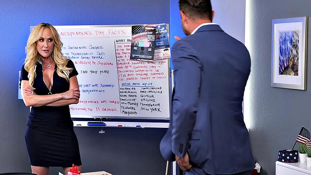 Big tit blonde MILF bombshell Brandi Love fucks favorite employee to celebrate Independence Day