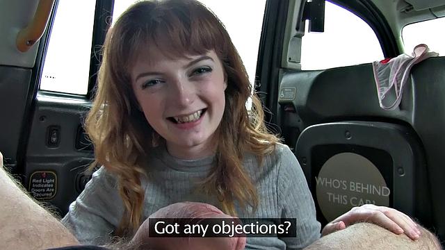 Sexy red head with natural tits enjoys anal in stockings and business suit
