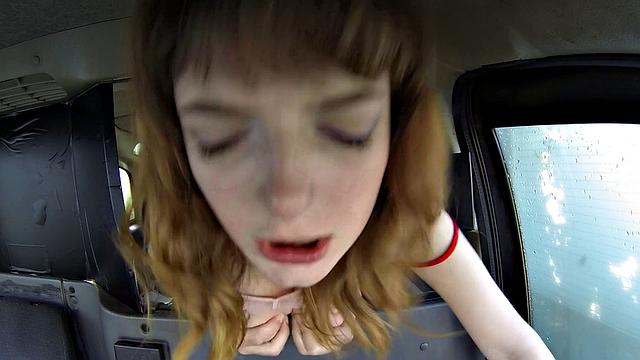 Sexy red head with natural tits enjoys anal in stockings and business suit