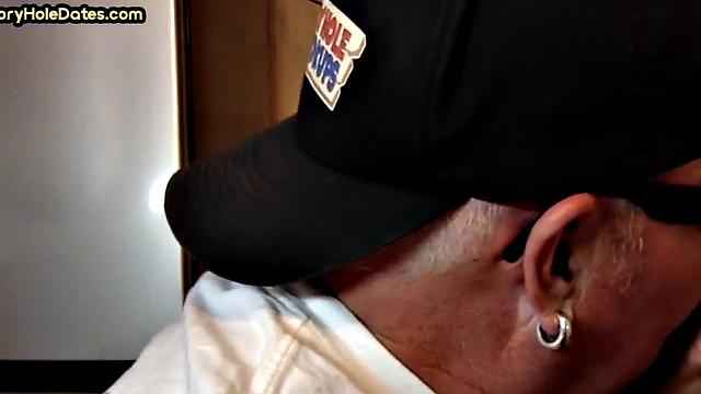 Cocksucking DILF sucks and jerks cock at home