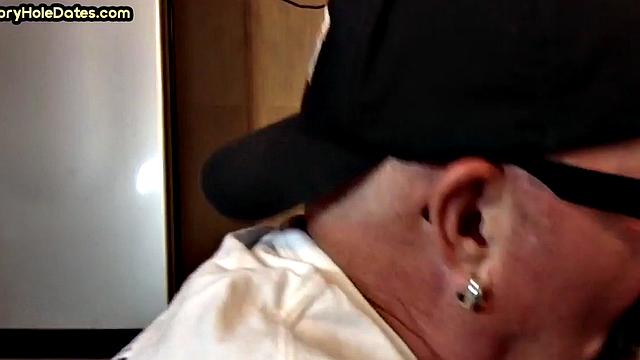 Cocksucking DILF sucks and jerks cock at home