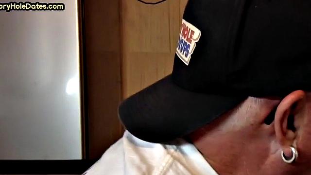 Cocksucking DILF sucks and jerks cock at home