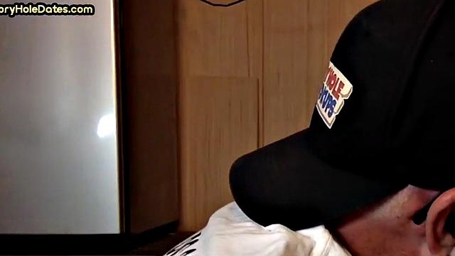 Cocksucking DILF sucks and jerks cock at home