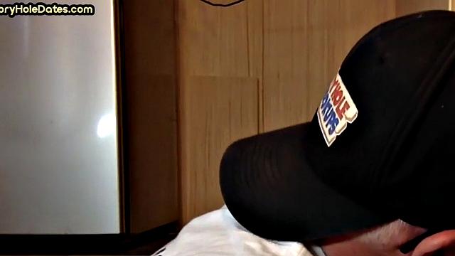 Cocksucking DILF sucks and jerks cock at home