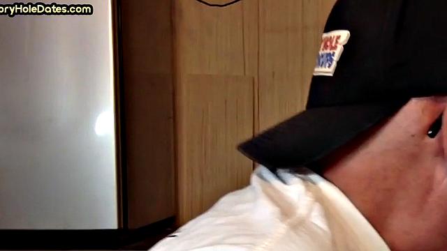 Cocksucking DILF sucks and jerks cock at home