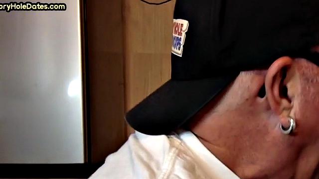 Cocksucking DILF sucks and jerks cock at home