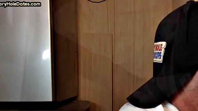 Cocksucking DILF sucks and jerks cock at home