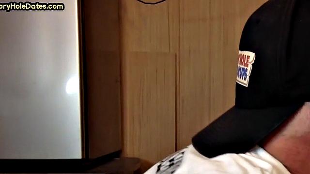 Cocksucking DILF sucks and jerks cock at home