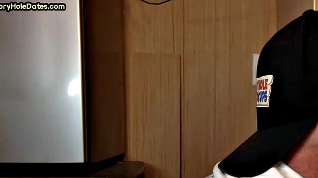 Cocksucking DILF sucks and jerks cock at home