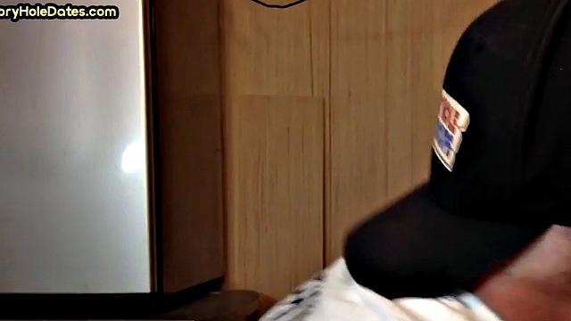 Cocksucking DILF sucks and jerks cock at home