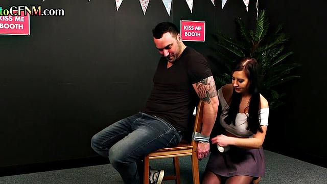 CFNM femdoms suck and wank cock in voyeur 3some