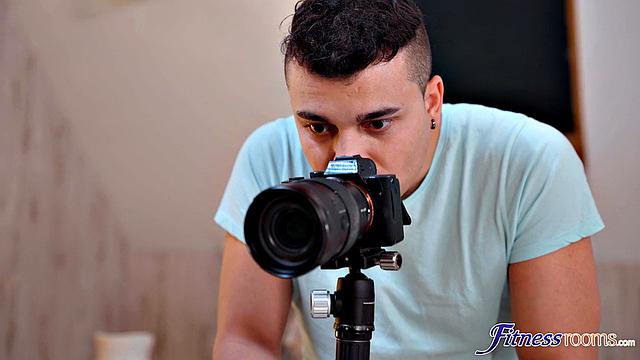 Blonde gymfluencer bangs cameraman