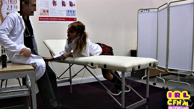 Amateur CFNM college babe 3some fucked by doctors