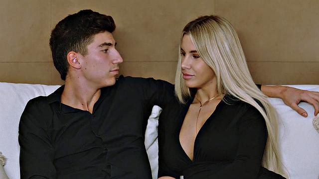 Dirty dame Miss Naughty blows her guest's mind with her suck skills in the kitchen surrounded by XXX porn.