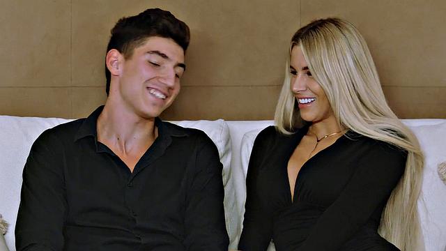 Dirty dame Miss Naughty blows her guest's mind with her suck skills in the kitchen surrounded by XXX porn.