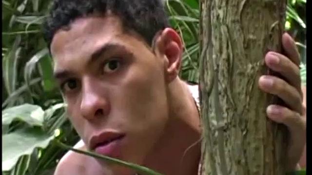 Andre Mello and Rafael Lucio are having sex in the jungle, while Ramon Mendez strokes his big cock a few meters away, until invited to join.