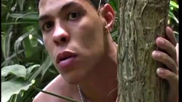 Andre Mello and Rafael Lucio are having sex in the jungle, while Ramon Mendez strokes his big cock a few meters away, until invited to join.