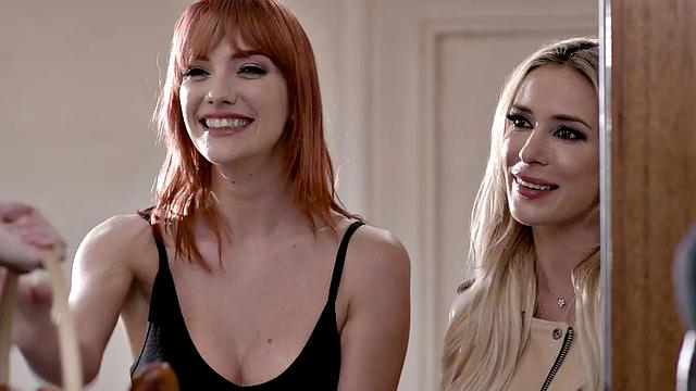 TS babes with big boobs fuck pussy in neighbor orgy