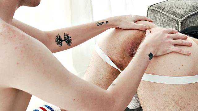 Bearded DILF rimmed and fucked by skinny twink