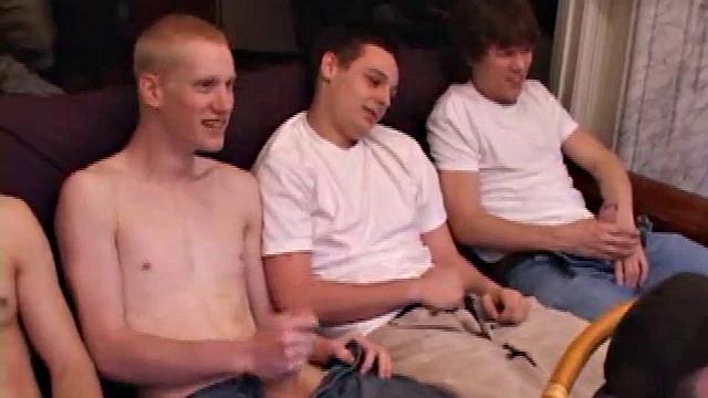 After the five boys strip off the clothes and stroke up their, they all start some serious stroking. Kaos goes down on Levi then Levi returns the favor and soon they both feed their cocks to Tapher.