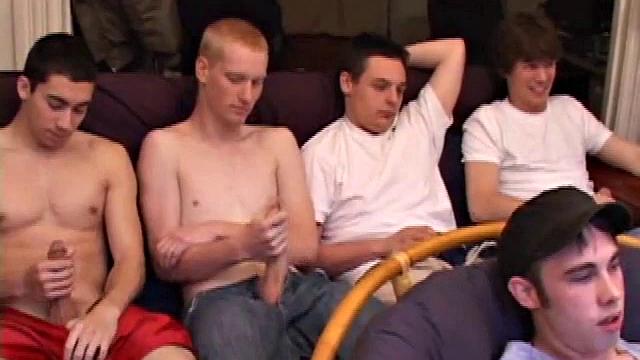 After the five boys strip off the clothes and stroke up their, they all start some serious stroking. Kaos goes down on Levi then Levi returns the favor and soon they both feed their cocks to Tapher.