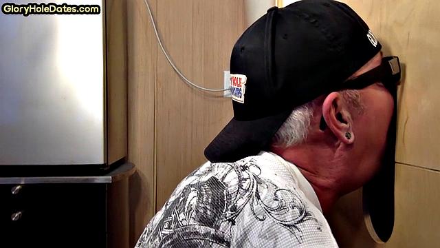 Gloryhole mature gay sucks Black dude in closeup