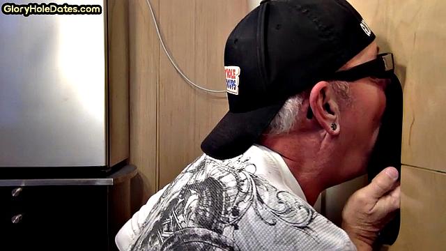 Gloryhole mature gay sucks Black dude in closeup