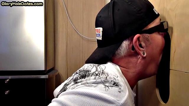 Gloryhole mature gay sucks Black dude in closeup