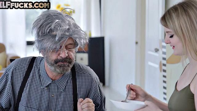 Busty cougar in stockings and heels fucked by stud