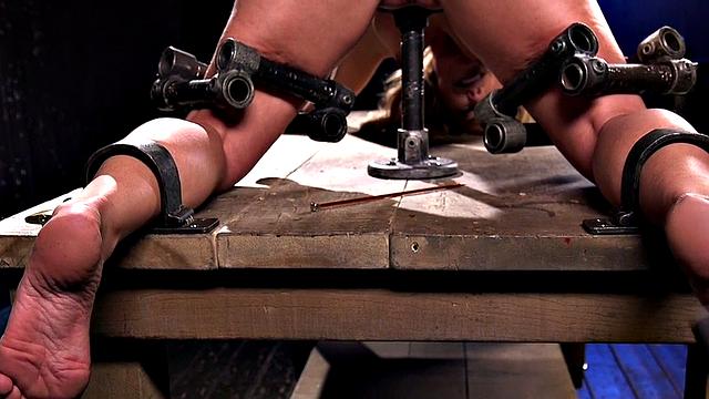 Poor BDSM MILF gets feet whipping by CMNF master