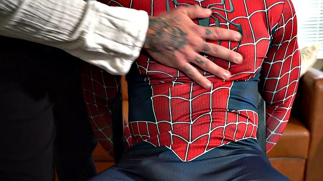 Real therapist assfucking bottom in spiderman costume