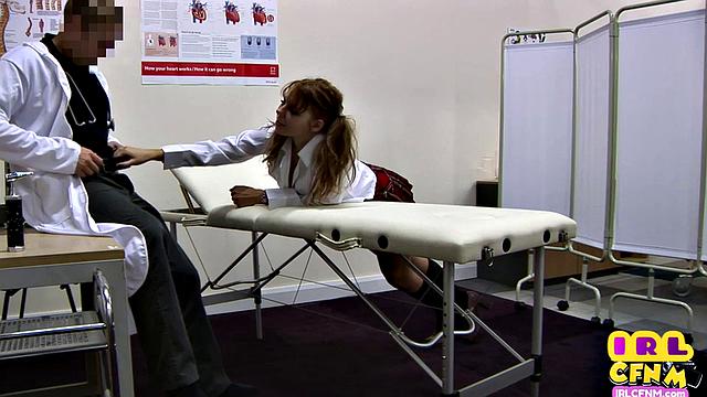 Naughty schoolgirl gets double-teamed in the doctor's office