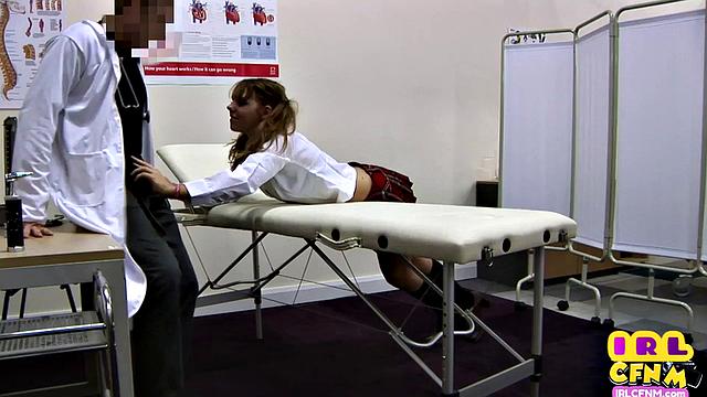 Naughty schoolgirl gets double-teamed in the doctor's office