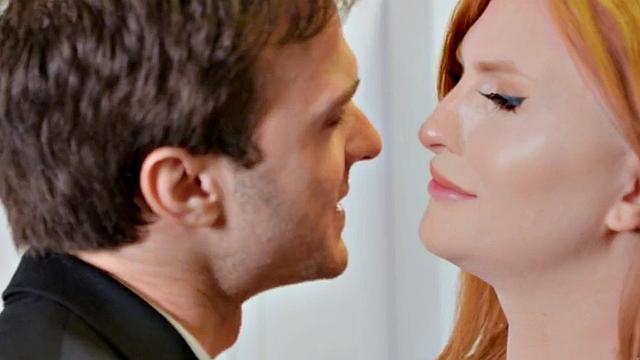 Busty redhead tgirl fucked in office after blowjob