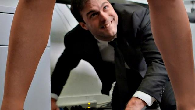 Busty redhead tgirl fucked in office after blowjob