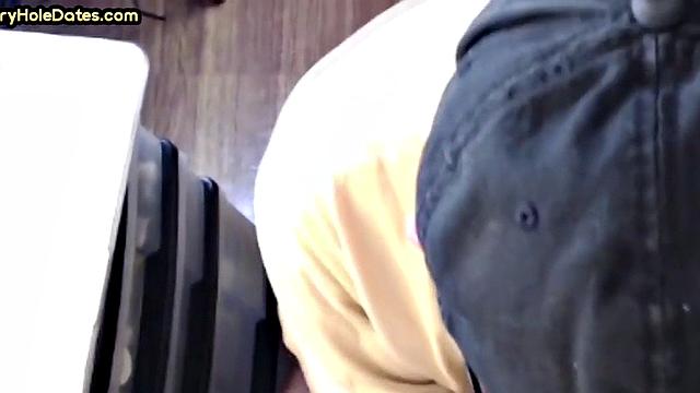 Cum greedy gloryhole DILF sucks in homemade closeup