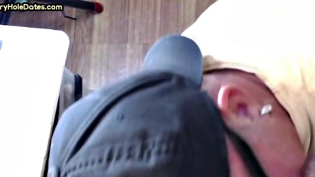 Cum greedy gloryhole DILF sucks in homemade closeup